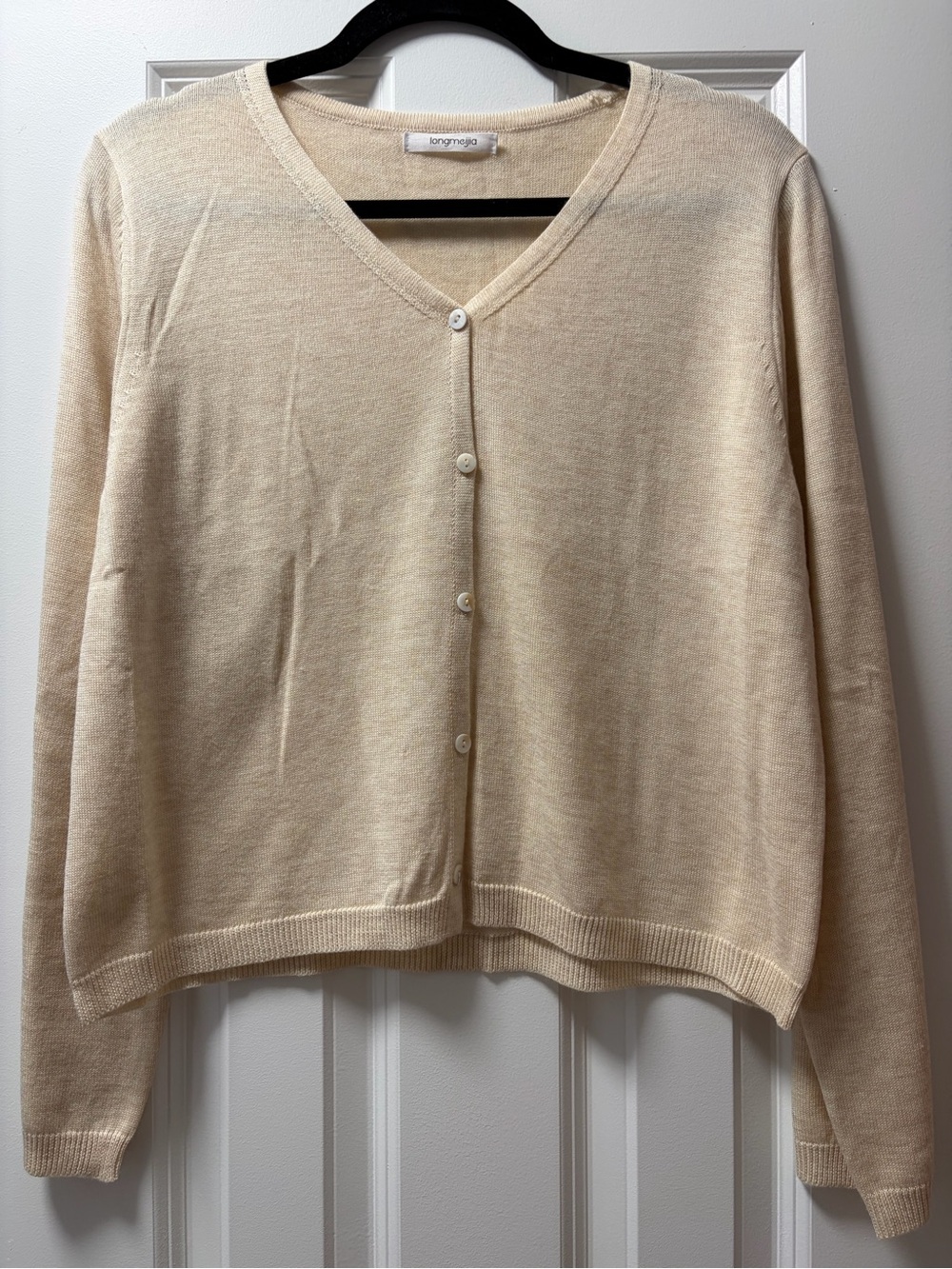 Light Cream V-Neck Button Sweater